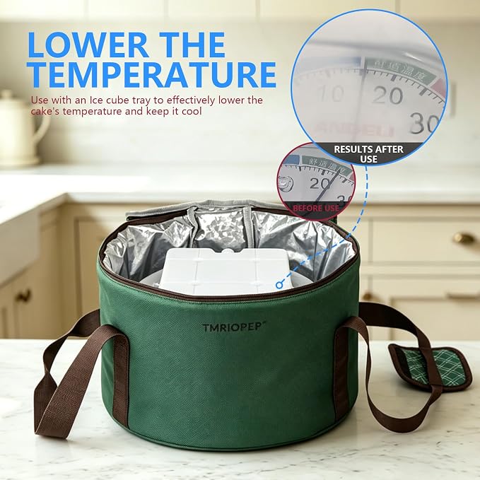 TMRIOPELP Tall Cake Carrier with Lid and Handle Insulated Cake Container Cake Transport Carrier Ideal for Pies Cupcakes and Pastries Perfect for Safe and Secure Cake Delivery (Green, 10 inch) - Image 4
