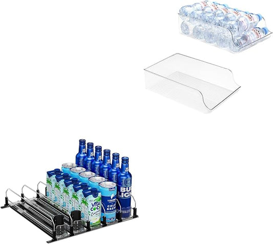 Puricon 2 Pack Water Bottle Dispenser Organizer for Refrigerator Bundle with Drink Organizer for Fridge Pusher Glide by Puricon