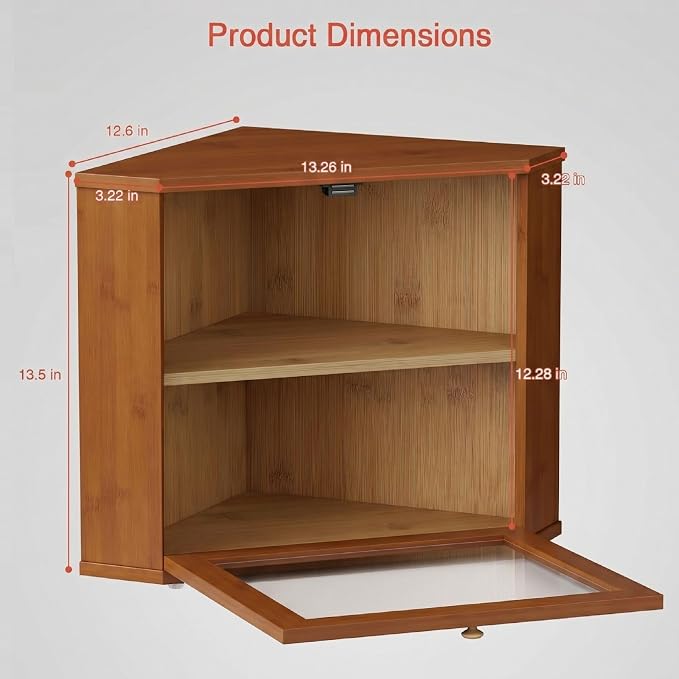 Goozii Walnut Brown Corner Bread Box for Kitchen Countertop, Double Layer Breadbox for Homemade Sourdough Bread, Dark Wooden Vintage Kitchen Counter Cabinet for Baked Goods, Tea, Coffee Beans - Image 6