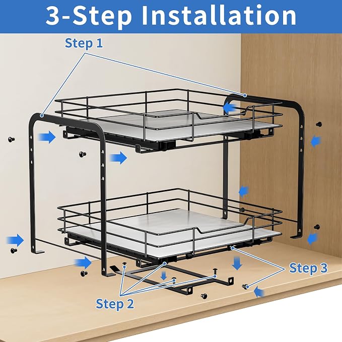 BOIVSHI 2-Tier Spice Rack Organizer, Pull Out Spice Rack for Cabinet, Height Adjustable Heavy Duty Metal Basket for Inside Cabinet & Pantry (11.5''Wx10.5''Dx9.5''H) - Image 7