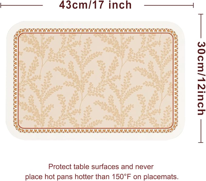 Vinyl Waterproof Placemats Set of 6 Rectangular,12"*17"-Flora C | Wipeable Beautiful Print Place Mats,Stain Resistant,Heat Resistant,Everyday Meals,Kitchen,Dinning,Holiday,Decor - Image 5