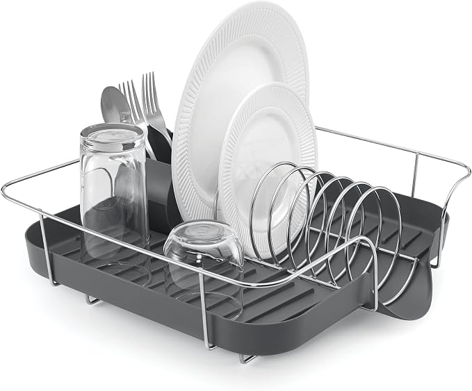 Polder Spring Dish Rack Holds Up to 9 Plates and Includes Removable, Stand-Alone Utensil Bin (Gray) - Image 3