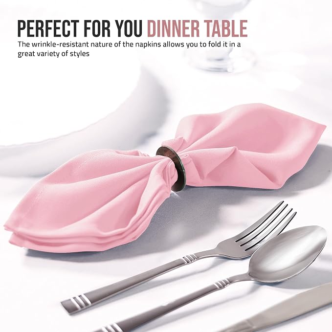 Utopia Home [12 Pack, Pink] Cloth Napkins 20x20 Inches, 100% Polyester | Hemmed Edges, Washable and Reusable Ideal for Parties, Weddings and Dinners - Image 4