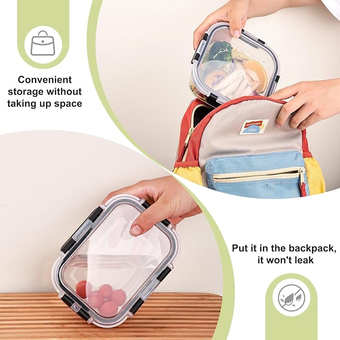 Liuruiyu 8 Pack Glass Food Storage Containers with Lids, Meal Prep Containers, Airtight Bento Boxes with Leak Proof Locking for Microwave, Oven, Freezer and Dishwasher, BPA Free - Image 3