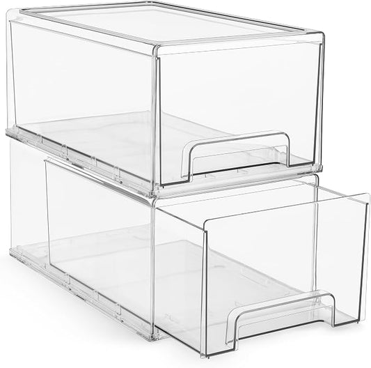 Sorbus Large Clear Stackable Storage Drawers – 2-Pack Plastic Organizer Bins with Handles – Stackable Pull-Out Storage Drawers for Closet, Pantry, Office, Bathroom, Craft, and Toy Organization by Sorbus