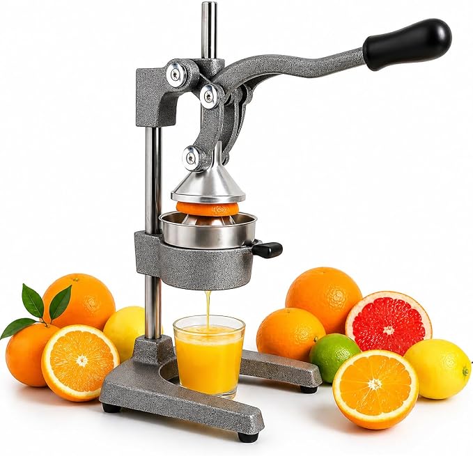 Cast Iron Juicer Hand Press – Heavy Duty Manual Citrus Juicer, Professional Orange Press, Stainless Steel Lemon Squeezer & Lime Juice Extractor (gray) by Griiyakii