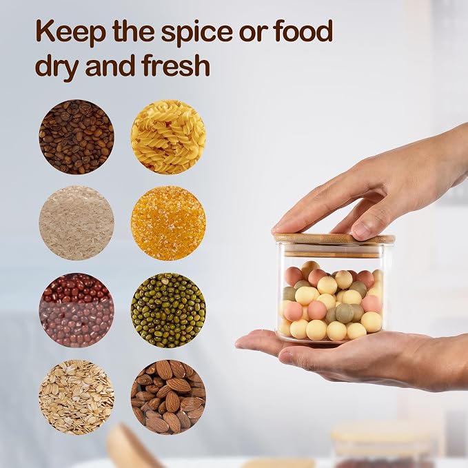 D2scrma 22oz Airtight Square Spice Containers with Bamboo Lid Set of 6 (650ml) Kitchen Pantry Organization Jar Stackable Spice Jar, for Sugar, Tea, Cookies and Coffee beans (‎with Black Lable) - Image 4