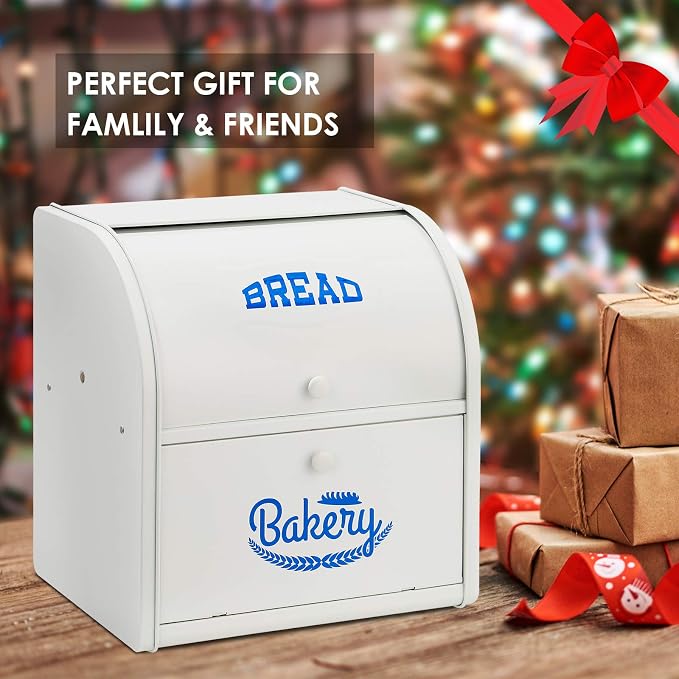 Olebes Bread Box, Metal Bread Box For Kitchen Countertop, Bread Storage Container Holds 2 Loaves Of Bread, High Capacity Breadbox, Bread Holder Suit Farmhouse Kitchen Decor For Counter (White) - Image 6