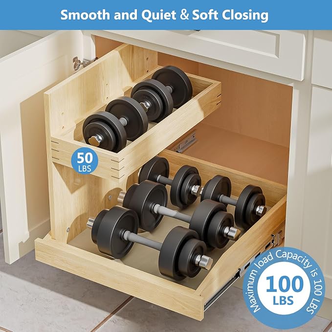 LOVMOR Soft Close Under Sink Organizer 22½” W x 21” D, Pull Out Cabinet Organizer with U Bracket, 2 Tier Slide Out Shelf for Kitchen Bathroom Sink(Left) - Image 7