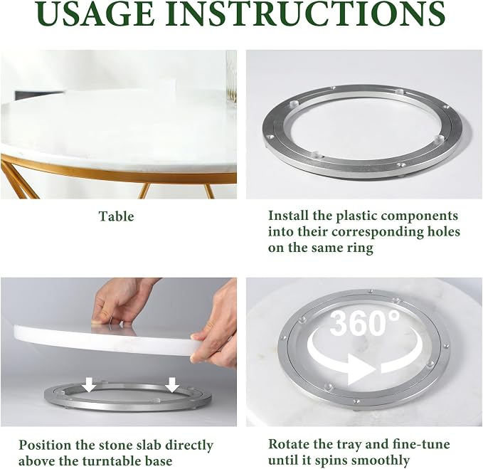 16'' Marble Lazy Susan for Kitchen Counter, White Marble Turntable for Dinning, Lazy Susans Organizer for Cabinet, Serving Rotation Spinning Tabletop Organizer Swiveling, Spice Rack Storage - Image 3