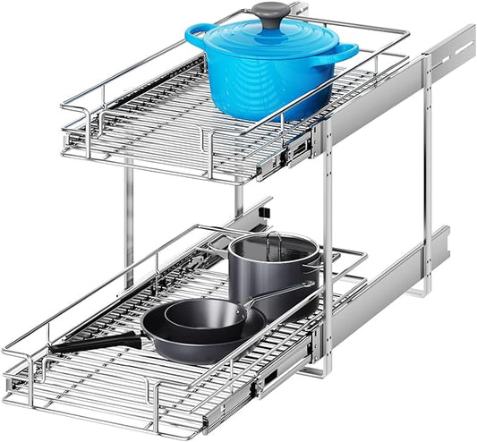 2 Tier Individual Pull Out Cabinet Organizer 12½" W x 21½" D, Heavy Duty Cabinet Pull Out Shelves, Slide Out Drawers Organization for Kitchen Cabinets Bathroom by Unknown