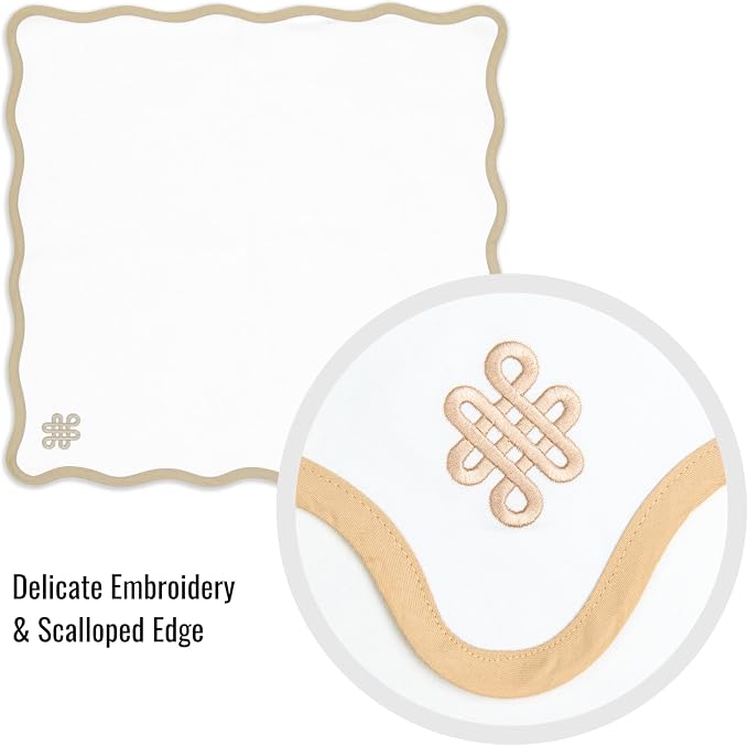 Hofdeco Premium Coastal Cotton Cloth Napkins Set of 4, 20"x20" Washable Dinner for Events, Weddings, Home Use, Neutral Tan Embroidered Endless Knot - Image 5