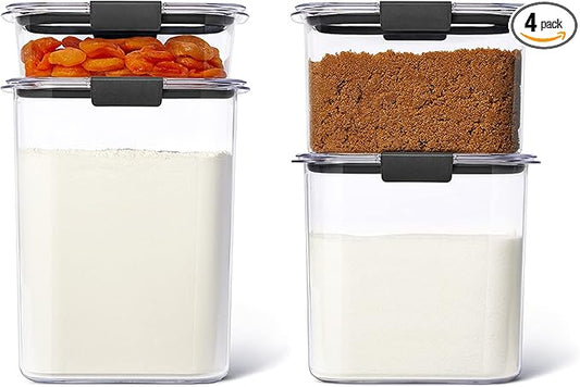 Rubbermaid Brilliance Pantry Food Storage Containers, Set of 4 (8 Pieces), BPA-Free, Clear, Airtight by Unknown