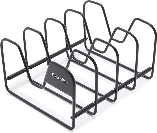GreenPan Stainless Steel Wire Pots and Pans Lid Storage Rack, Holds 4 Lid Covers, Easy Storage, Countertop or Cabinent Organizer, Minimizes Clutter, Fast Drying, Wipes Clean, Black by GreenPan