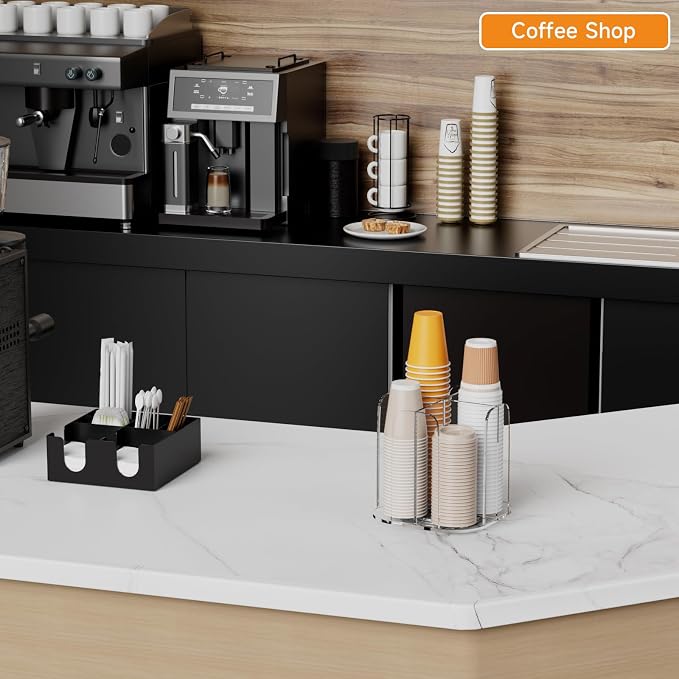 Beego Rotatable 4-Compartment Acrylic Cup Dispenser - Coffee Station Cup and Lid Carousel Countertop Plastic Cup Holder for Restaurant Breakroom Coffee Bar - Image 5
