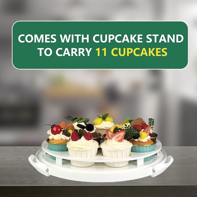 TMRIOPELP Tall Cake Carrier with Lid and Handle Insulated Cake Container Cake Transport Carrier Ideal for Pies Cupcakes and Pastries Perfect for Safe and Secure Cake Delivery (Green, 12 inch) - Image 4