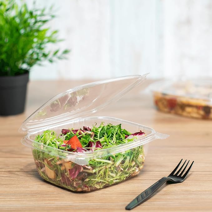 Karat 200 Count Clear PET Hinged Deli Take Out Containers - 32 oz Plastic Clamshell Food Containers, Disposable Square to Go Boxes, Ideal for Pasta Salads, Fruit, Deli Sides and More, FP-HDC32 - Image 2