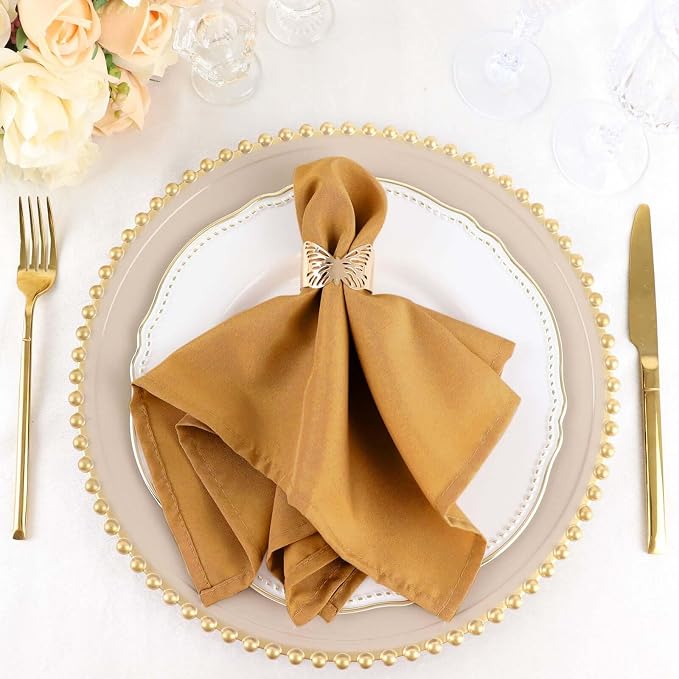 Efavormart Premium Cloth Napkins Set of 10, 17x17 Inch Gold Violet Seamless Dinner Napkins, Washable Linen Table Napkin Cloth with Hemmed Edges for Weddings, Party and Banquet by efavormart