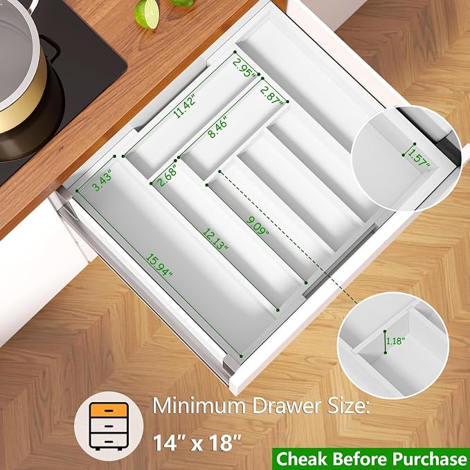 Pipishell Bamboo Expandable Drawer Organizer for Utensils Holder, Adjustable Cutlery Tray, Wood Drawer Dividers Organizer for Silverware, Flatware, Knives in Kitchen, Bedroom, Living Room (White) - Image 2