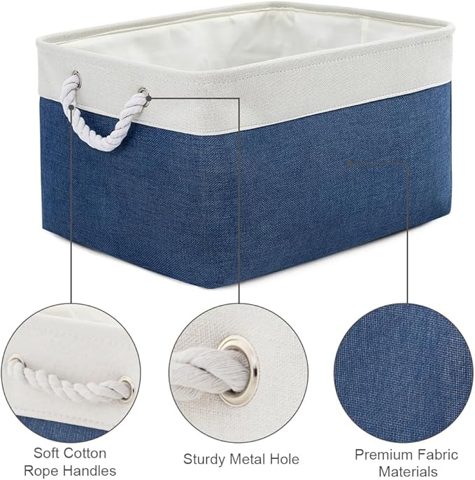 Organization and Storage Basket for Organizing - X Large 3 Pack 17.7L×13.8W×9.8H in Collapsible Storage Bin for Shelves, Basket for Gifts Empty Toys Organizer Gift (White & Jean Blus) - Image 7