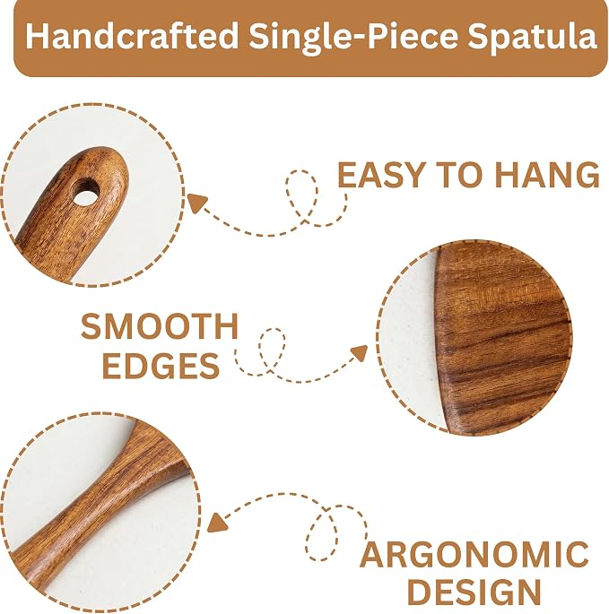 DADU BADU Teak Wooden Utensil Set of 10 – Non-Toxic Cooking Spoons & Spatulas for Nonstick Pans – Includes Pasta Spoon, Ladle, Skimmer – Premium Wood Kitchen Gift Set with Holder | Non-Toxic Cooking Spoons & Spatulas, for Nonstick Pans, Includes Pasta ... - Image 6