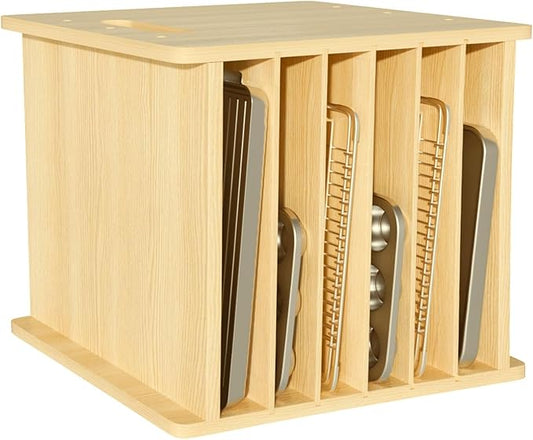 7 Tier Wooden Tray Dividers for Cabinets Cookie Sheet Organizer for Pot, Pans, Baking Tray Organizer for Kitchen Documents Storage(14" W x 16.5" H x 15.2" D) by Sawjut