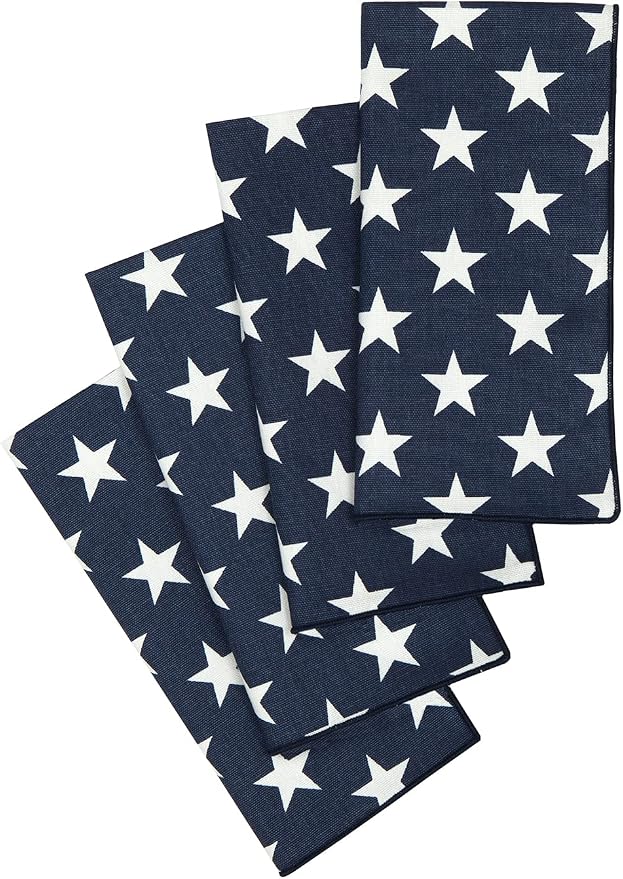 Blue and White Cloth Napkins Dinner, July 4 Decor Patriotic, Mix with Red White and Blue Stars and Stripes, 100% Cotton Linen Napkins 18" x 18" Pk 4 - Image 4