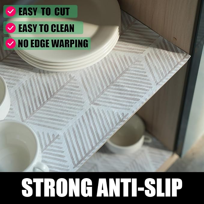 Shelf Liners for Kitchen Cabinets, Non-Adhesive and Strong Non-Slip | Waterproof Cabinet Drawer Liners for Kitchen Shelf Wire Fridge,Beige Geometric Shelf Drawer Liner,Easy to Clean,12IN x 10FT - Image 2