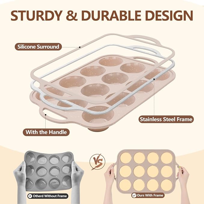 Vinino 8-Piece Baking Pans Set Nonstick, Bakeware Set includes Silicone Muffin, Loaf, Cake Pans with Metal Reinforced Frame, and Carbon Steel Roasting Pan, Cookie Sheet, Cooling rack for Oven - Image 2