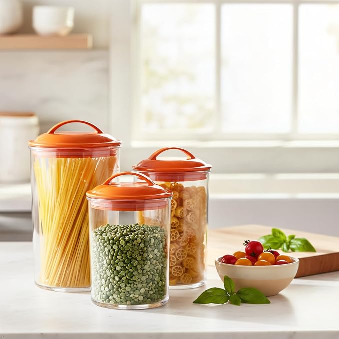 Calypso Basics by Reston Lloyd Acrylic Storage Canisters, Set of 3, Orange - Image 2