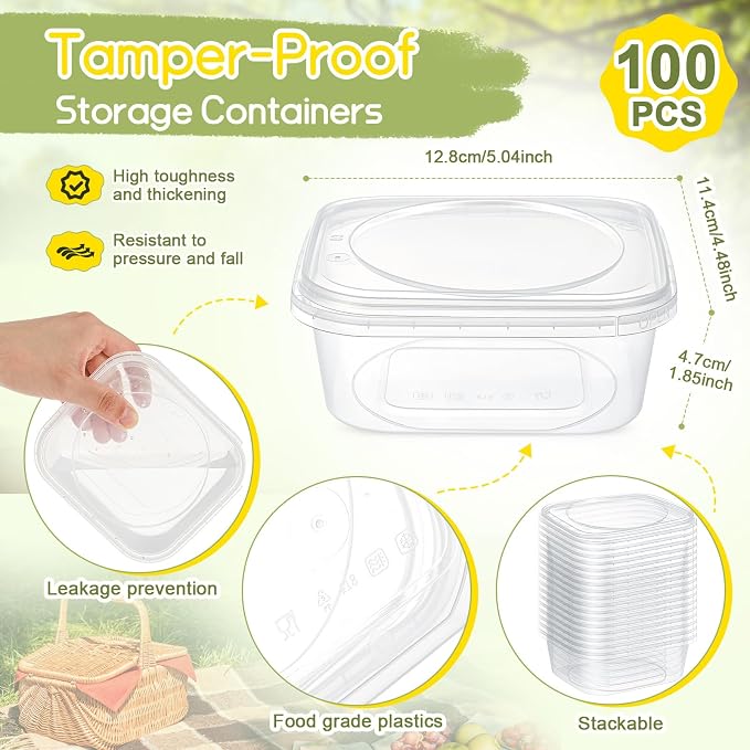 100 Pack 12 oz Deli Containers with Lids, Tamper Proof Leak Resistant Clear Plastic Food Storage Containers, Airtight Meal Prep Container for Soup Salad Tiramisu, Microwave & Dishwasher Safe - Image 2