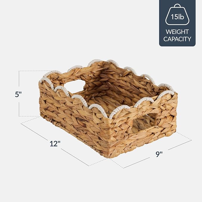 Best Choice Products 9x12 Scalloped Shelf Baskets, Woven Storage Bins, Storage Organizers for Pantry, Living Room, Bedroom, Nursery & Laundry, 4 Pack - Natural with White Trim - Image 2