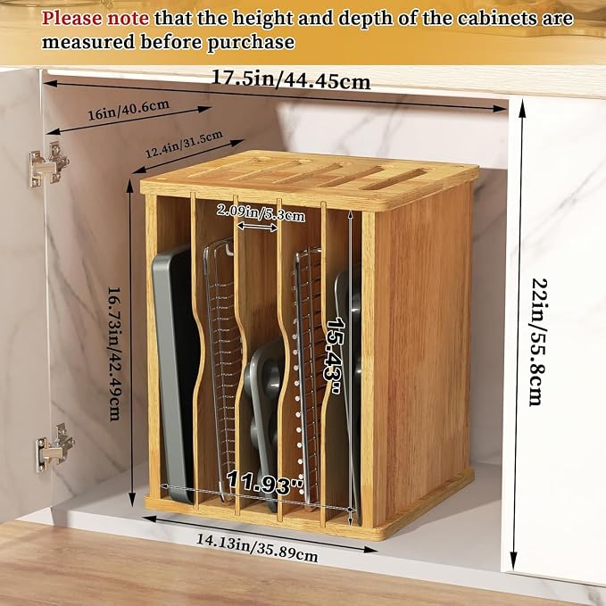 6 Tier Rubber Wooden Tray Dividers for Cabinets, Cookie Sheet Organizer | Heavy Weight, Premium Wood, Multiple Sizes, Saving Space, Vertical Tray Dividers for Storing pans, Baking tray, Cutting Board - Image 6