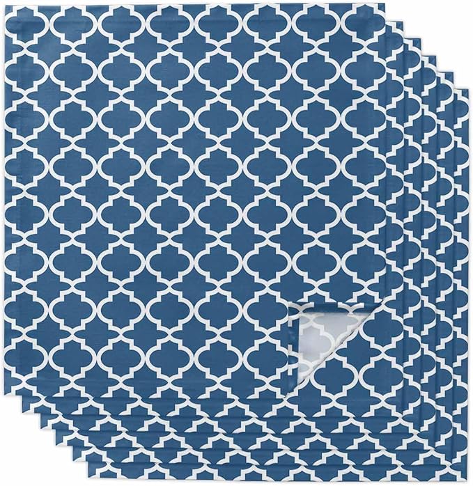 Cloth Napkins Set of 6-20x20 Inches, Blue Moroccon Washable Reusable Table Napkins, Middle Century Minimalist Rustic Geometric Soft & Absortbent Dining Napkin for Party Wedding Hotel Restaurant by Unknown