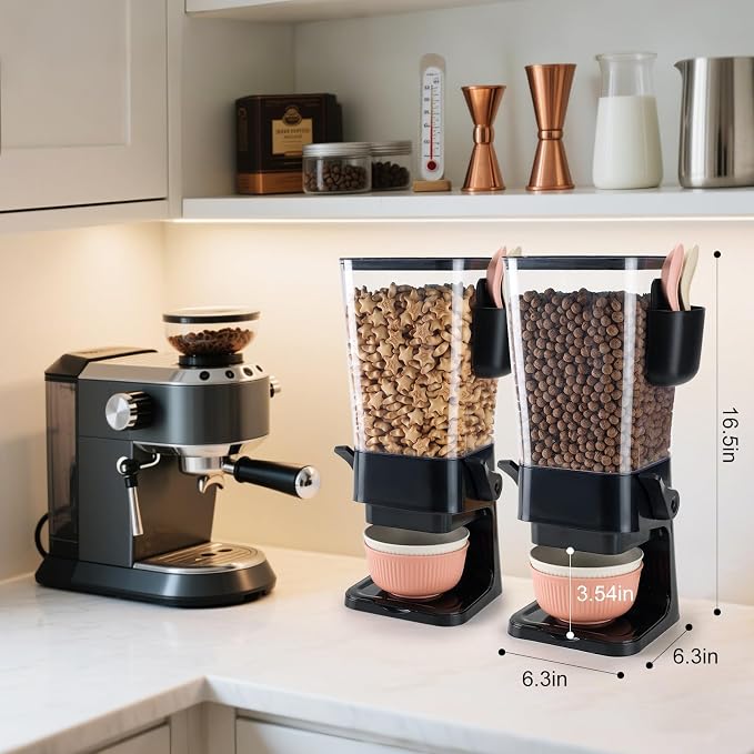 Osacoe Cereal Dispenser Countertop Black 2 Pack with Bowls Spoons Cutlery Box,5.5 QT Dry Food Dispenser Snack Organizer Containers Storage for Pantry Kitchen Organization Oatmeal Nut Granola Candy - Image 3
