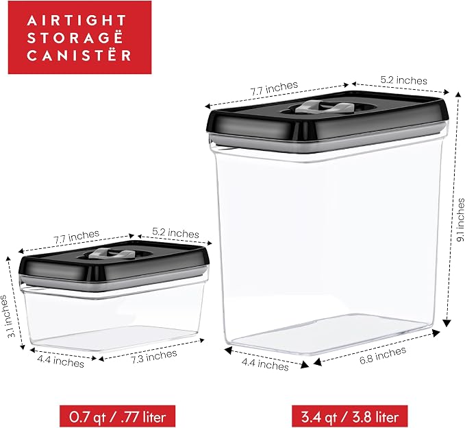 DWËLLZA KITCHEN Large Airtight Food Storage Containers - Clear Plastic Bulk Food Pantry & Kitchen Storage Containers for Flour, Sugar and Baking Supplies 4 Pcs. BPA-Free, Keeps Fresh & Dry (Black) - Image 6