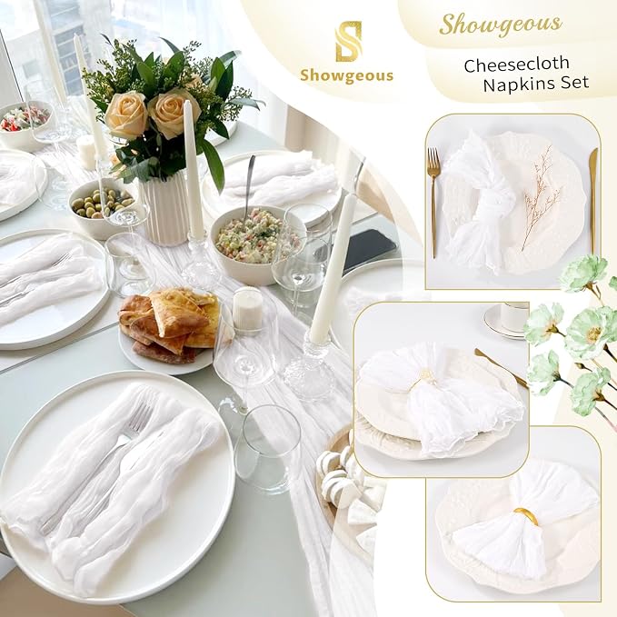 100 Pack White Cheesecloth Napkins 20"x20" Boho Washable Cloth Napkins Set of 100 Wrinkled Cheese Cloth Napkins Gauze Dinner Table Napkin for Wedding Party Baby Shower Birthday Decor - Image 4