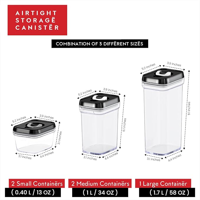DWËLLZA KITCHEN Airtight Food Storage Containers with Lids - 5 Piece Set - Kitchen Accessories Food Containers - Pantry Organization and Storage - Clear Plastic BPA-Free - Keeps Food Fresh & Dry - Image 4