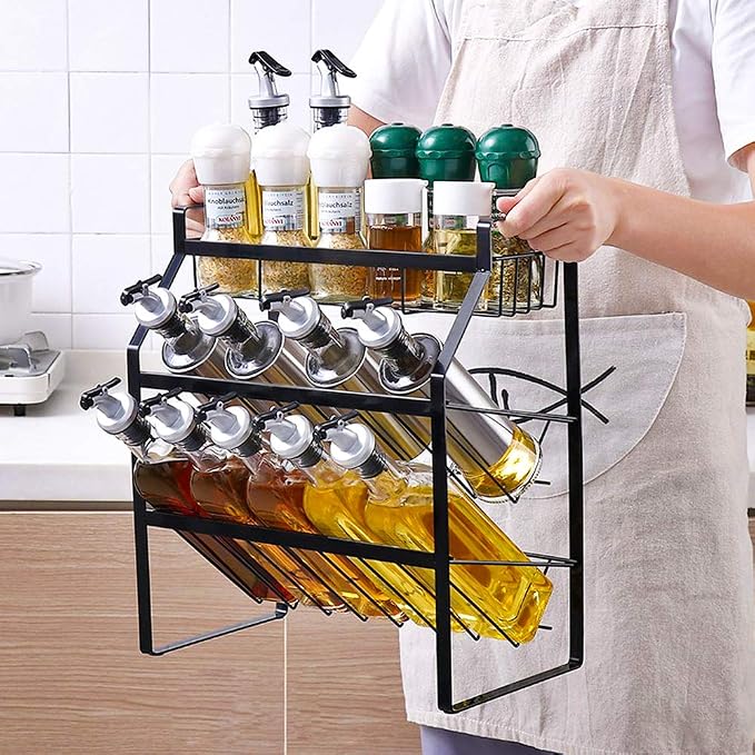 Tomorotec 3-Tier Spice Rack, Metal Kitchen Counter Shelf Organizer, Black | Sturdy Steel Frame with Anti-Rust Coating and Non-Slip Pads for Spices, Oils, Liquor Bottles and Bathroom Essentials - Image 6