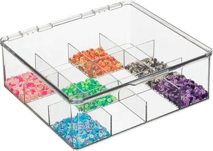 mDesign Plastic Kitchen Organiser — Practical Storage Box with 12 Compartments and Hinged Lid — Pantry Storage Box with Lid for Tea, Coffee, Spices and Other Foodstuffs — Clear - Image 7