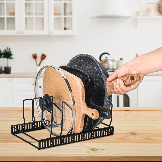 Toplife 7+ Pot Lids Organizer Rack + 5 Tier Heavy Duty Organizer Rack for Cast Iron Skillets, Griddles and Pots - Image 7