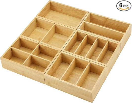 Bamboo Drawer Organizer with Removable Dividers, Fits Kitchens, Bathrooms, Desk, Utensil, Makeup (Natural, S) by QYMXHZE
