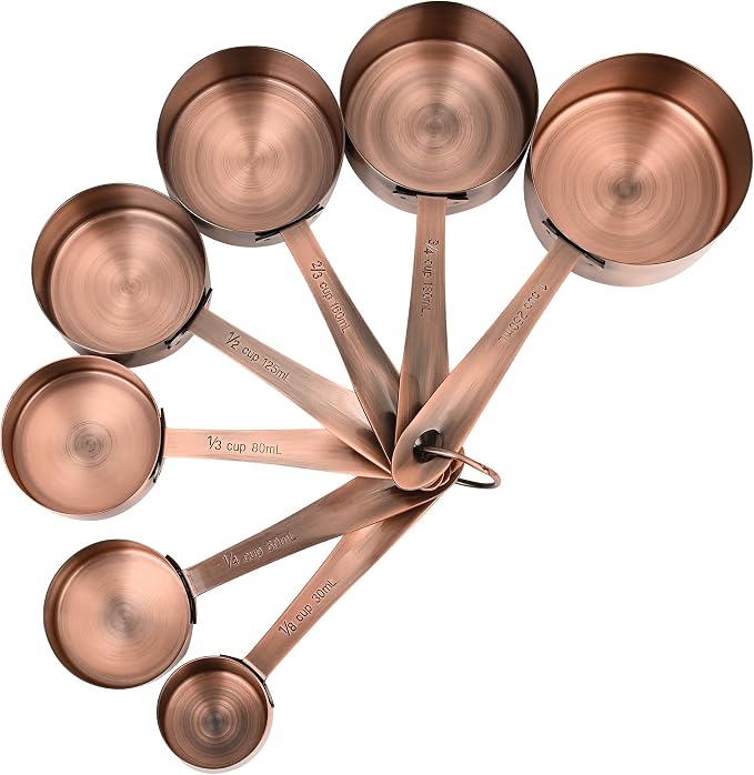 Measuring Cups and Spoons Set, Copper Measuring Cups and Spoons Set 17, Stainless Steel Metal 7 Measuring Cups and 9 Measuring Spoons with 1 Leveler for Kitchen & Baking - Image 2
