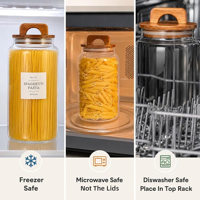 2 Pack Large Glass Flour and Sugar Containers with 132 Pantry Labels - 105 FL OZ Glass Canisters with Bamboo Airtight Lids - Farmhouse Kitchen Glass Pantry Jars for Cookie, Rice, Pasta, Cereal, Salt - Image 8