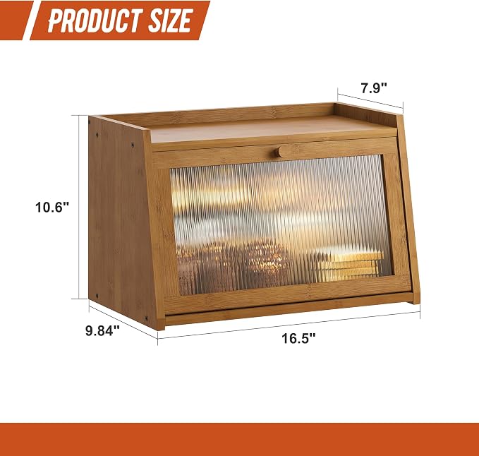 GHWIE Large Bread Box, Easy Access & Cleaning - Bamboo Bread Box for Kitchen Countertop with Acrylic Door (Coffee, Medium) - Image 3