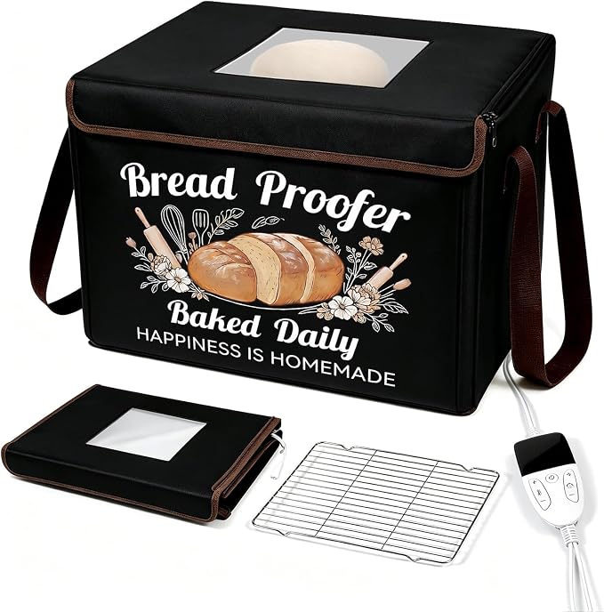 Folding Bread Proofing Box, 3-Sided Heating Dough Proofer with 50-113℉ Temp Control & Metal Rack, Bread Proofing Container for Home Baking, Pizza Dough, Sourdough Starter & Yogurt Making Black by Unknown