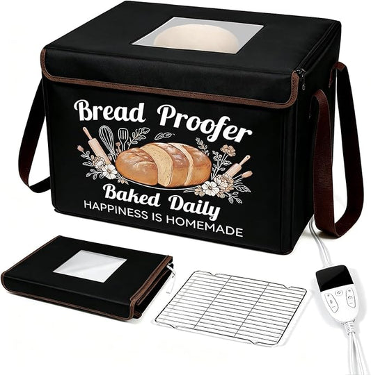 Folding Bread Proofing Box, 3-Sided Heating Dough Proofer with 50-113℉ Temp Control & Metal Rack, Bread Proofing Container for Home Baking, Pizza Dough, Sourdough Starter & Yogurt Making Black by Unknown