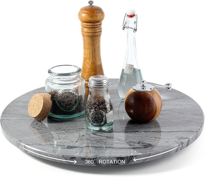 Marble Lazy Susan, 16 in Lazy Susan Turntable Organizer for Cabinet Pantry Kitchen Countertop Fridge Bathroom Makeup Vanity Countertop - Grey by BCS