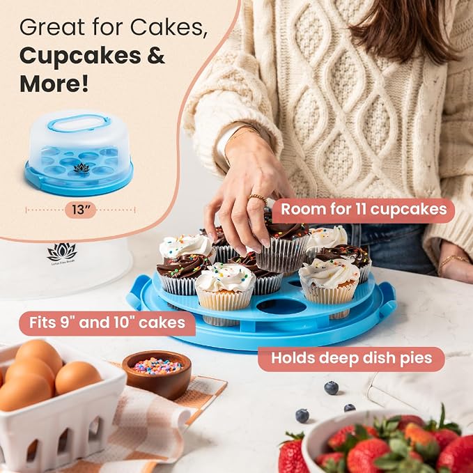 Cake Carrier with Lid and Handle – 10" Cake Storage Container with Baking Accessories, Cake Stand with Baking Pan, Cupcake Tray, Cake Boards & Piping Set - Image 8