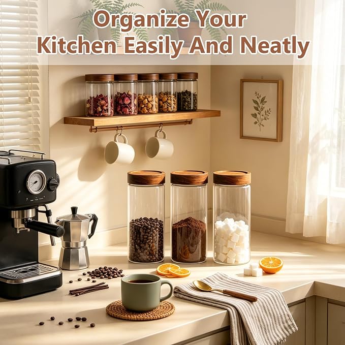 KEYWING 46 fl.oz Glass Jars with Airtight Lids, Food Storage Jars 3Pcs | Clear Food Containers For Pantry Organization Kitchen Canister Set for Cookie Rice Sugar Snack Coffee Bean, with 126 Labels - Image 5